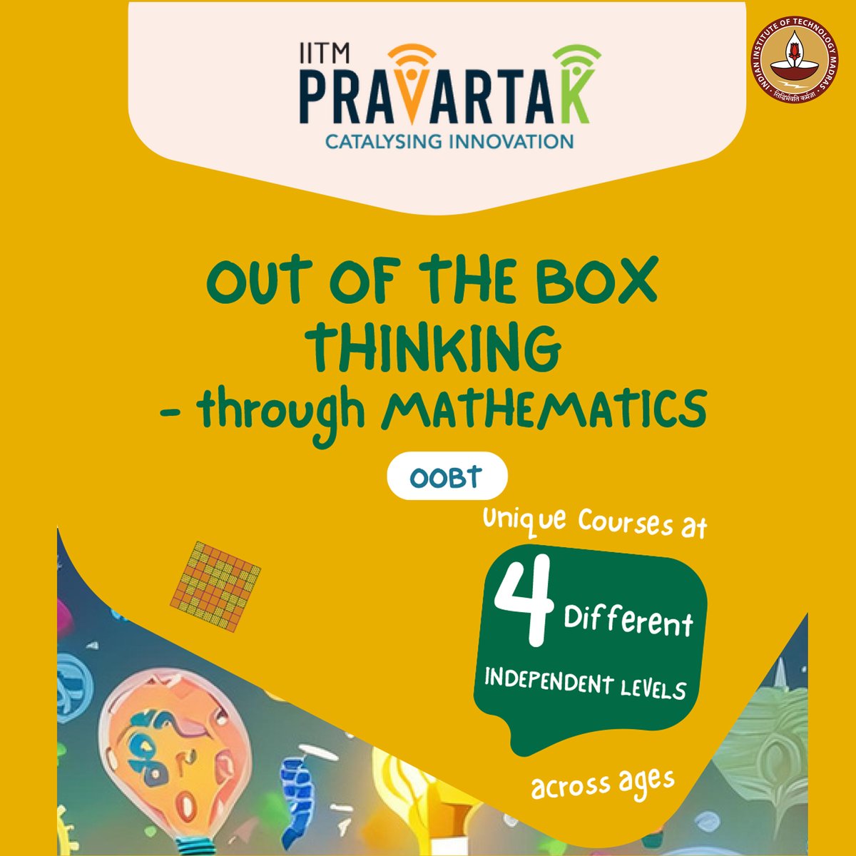 IIT Madras (@iitmadras) on Twitter photo Are you ready to reimagine the way you approach problems?
The Out of the Box Thinking (OOBT) course by IIT Madras Pravartak Technologies Foundation (<a href="/IITMPravartak/">IITM Pravartak</a>) is back for 2025.
This unique free online course, designed by renowned mathematics educator Sadagopan Rajesh, is Are you ready to reimagine the way you approach problems?
The Out of the Box Thinking (OOBT) course by IIT Madras Pravartak Technologies Foundation (<a href="/IITMPravartak/">IITM Pravartak</a>) is back for 2025.
This unique free online course, designed by renowned mathematics educator Sadagopan Rajesh, is