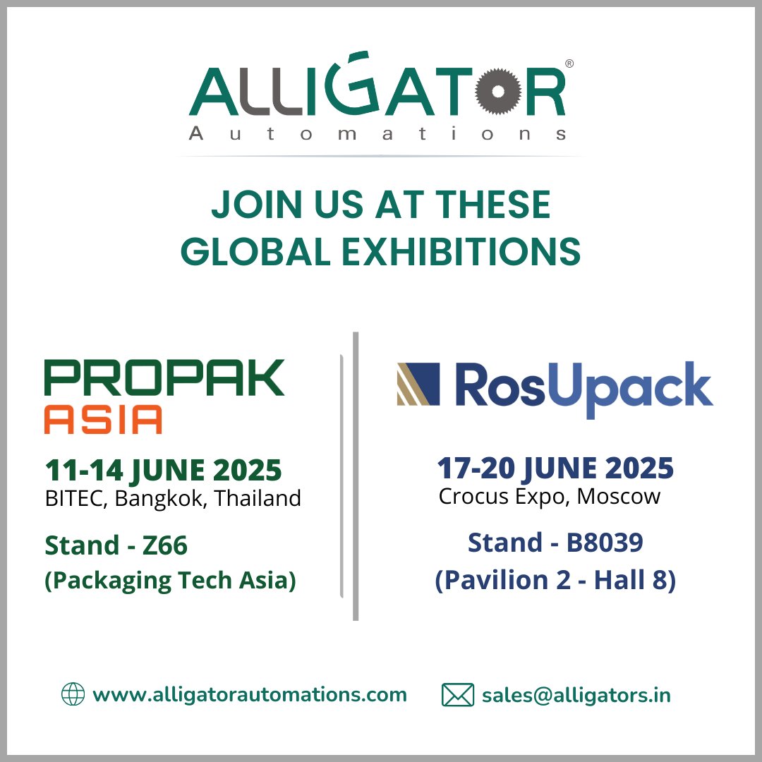 Alligators_in's tweet photo. Two continents. Two premier exhibitions. One commitment to revolutionize packaging automation.
Mark your calendars and meet us at @ProPakAsia  (Thailand) &amp; @RosUpack_expo  (Russia) -where automation meets ambition. Contact us.ProPak Asia-+91 90219 02489,RosUpack -+91 91306 87258 https://t.co/nCKAKoxIZQ