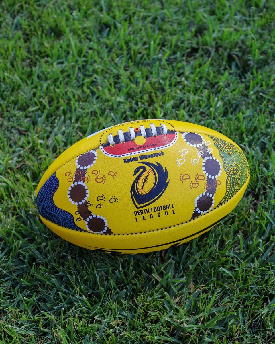 The first 2025 NAIDOC Ball has been delivered!

Artist Kaide Wheelock from Quinns District Amateur Football Club holding his stunning design, set to be played with across the entire League on July 5 🤩