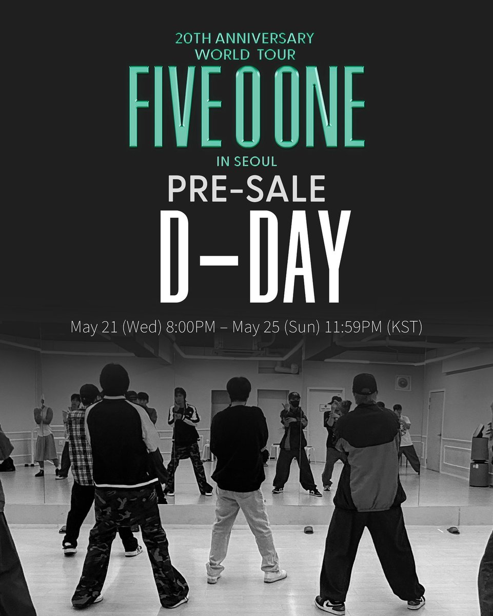 [COUNTDOWN]
2025 FIVE O ONE : 20th Anniversary World Tour In Seoul Pre-Sale D-DAY

🔗 ticketlink.co.kr/product/56356
🔗 ticketlink.co.kr/global/en/prod…
🔗 ticketlink.co.kr/global/ja/prod…
🔗 ticketlink.co.kr/global/zh/prod…

#FIVE_O_ONE #FIVEOONE #파이브오원 #CONCERT
#KIMHYUNJOONG #HEOYOUNGSAENG #KIMKYUJONG