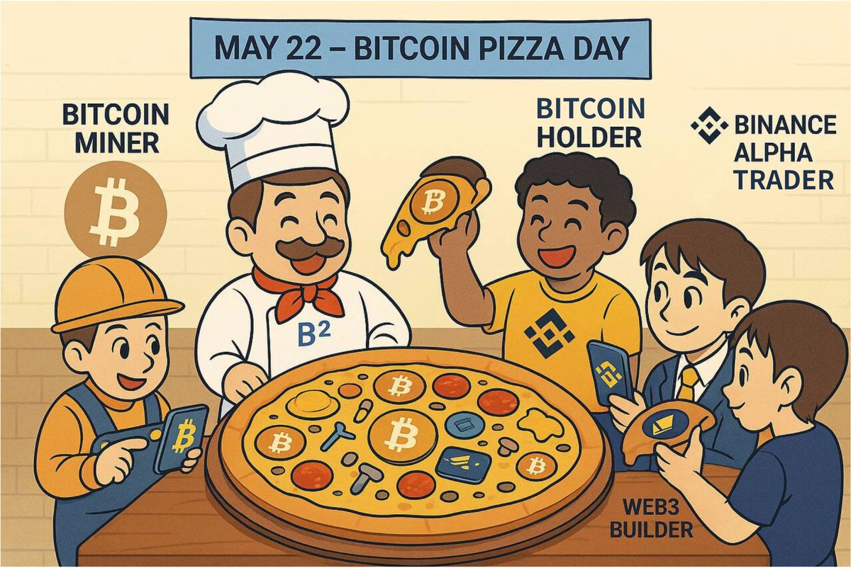 🍕 Bitcoin Pizza Day — Win a share of 2,000 $B2!
15 years ago, 10,000 BTC bought two pizzas.🍕🍕
That wasn’t a loss — it was the first step toward utility.
🤩Real adoption starts with real use.

🥰Today, BTC is more than something we hold.
We build, stake, create, coordinate.