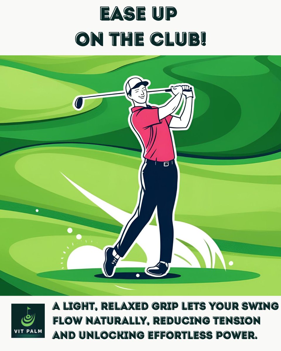 VitPalmGolf's tweet image. Ease up on the club - it&apos;s not a lifeline! A light, relaxed grip lets your swing flow naturally, reducing tension and unlocking effortless power.  #GolfTips #SwingEasy
