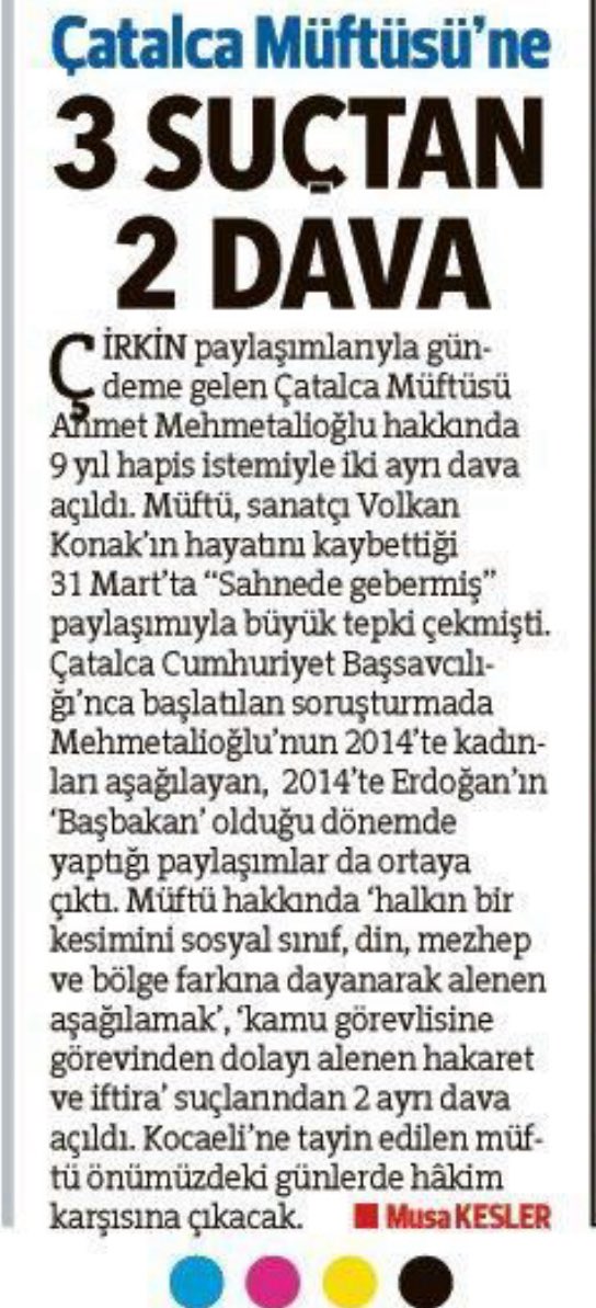 TAKİP| Çatalça’nın eski müftüsüne üç suçlamayla iki ayrı dava açıldı… 
mobil.hurriyet.com.tr/gundem/catalca…