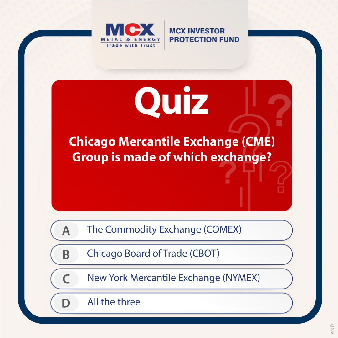 MCX IPF Presents: Test your Knowledge— Stay Informed, stay safe!

#quizoftheday #quiztime #quiz #commoditymarkets #hedging #riskmanagement #derivatives #awareness #options #futures #trading