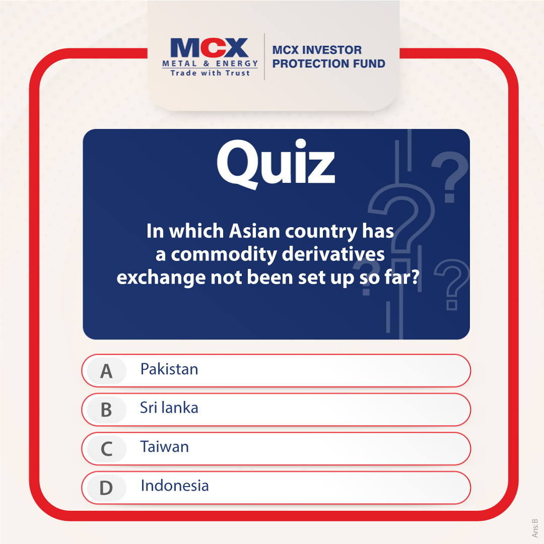 MCX IPF Presents: Test your Knowledge— Stay Informed, stay safe!

#quizoftheday #quiztime #quiz #commoditymarkets #hedging #riskmanagement #derivatives #awareness #options #futures #trading