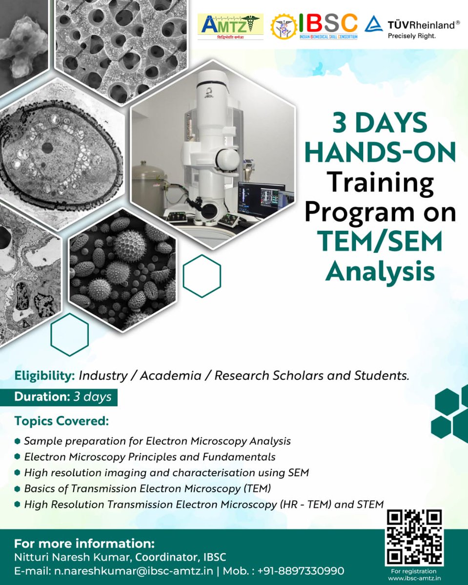 Join <a href="/ibsc_skill/">IBSC</a> 3-Day Intensive Training Program on TEM/SEM Analysis on 11th,12th and 13th June 2025. This is your chance to gain hands-on expertise in one of the most powerful analytical tools in #material #science and #nanotechnology! Register now: ibsc-amtz.in/coursedetails/…