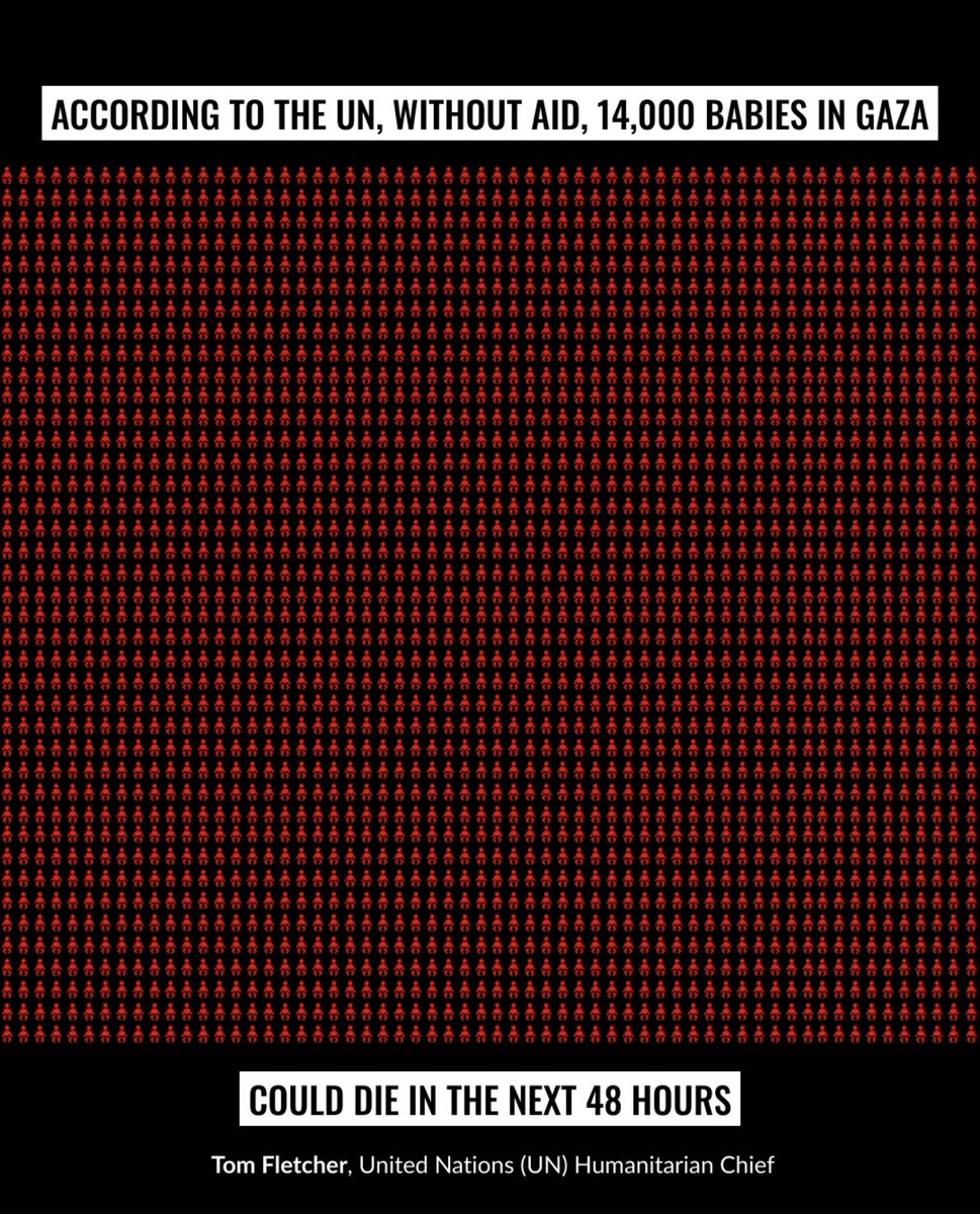 Birleşmiş Milletler verilerine göre Gazza’ya acil olarak yardım ulaşmadığı takdirde 14000 bin bebek  48 saat içinde ölecek.
İnsanlık bitti!
time.com/7286958/israel…