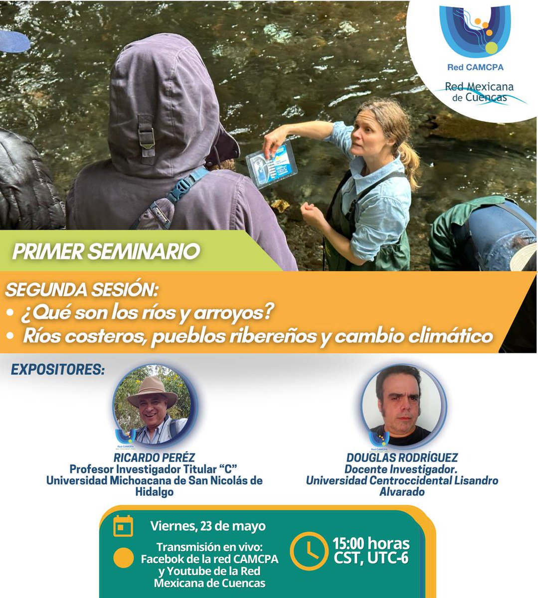 ¿Te interesan los ríos, su funcionamiento y monitoreo? 💧 La Red Continental Americana de Monitoreo Comunitario Participativo del Agua invita 
🗓️ 23 de mayo | ⏰ 15:00 hrs (CDMX)
Regístrate: vc-cudi.zoom.us/meeting/regist…
**Evento del Ecosistema Digital sobre Agua y Cuencas - Remexcu**