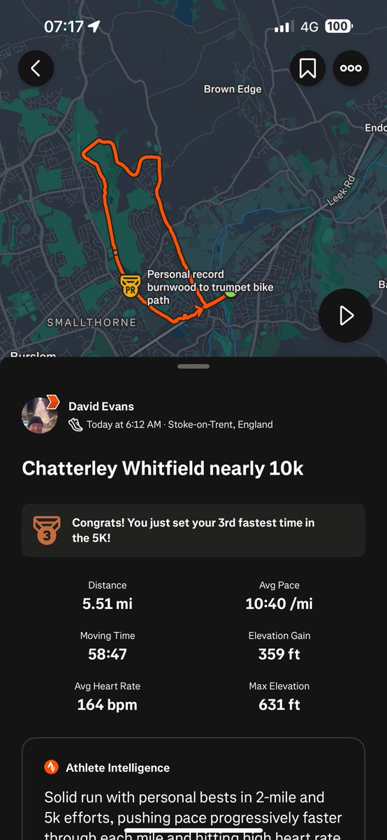 Out early this morning! Instead of the usual gym I thought I’d enjoy the weather! 5.5 miles from Milton to Chatterley Whitfield in the ☀️ 

3rd best ever 5k time! 

Great start to the day!