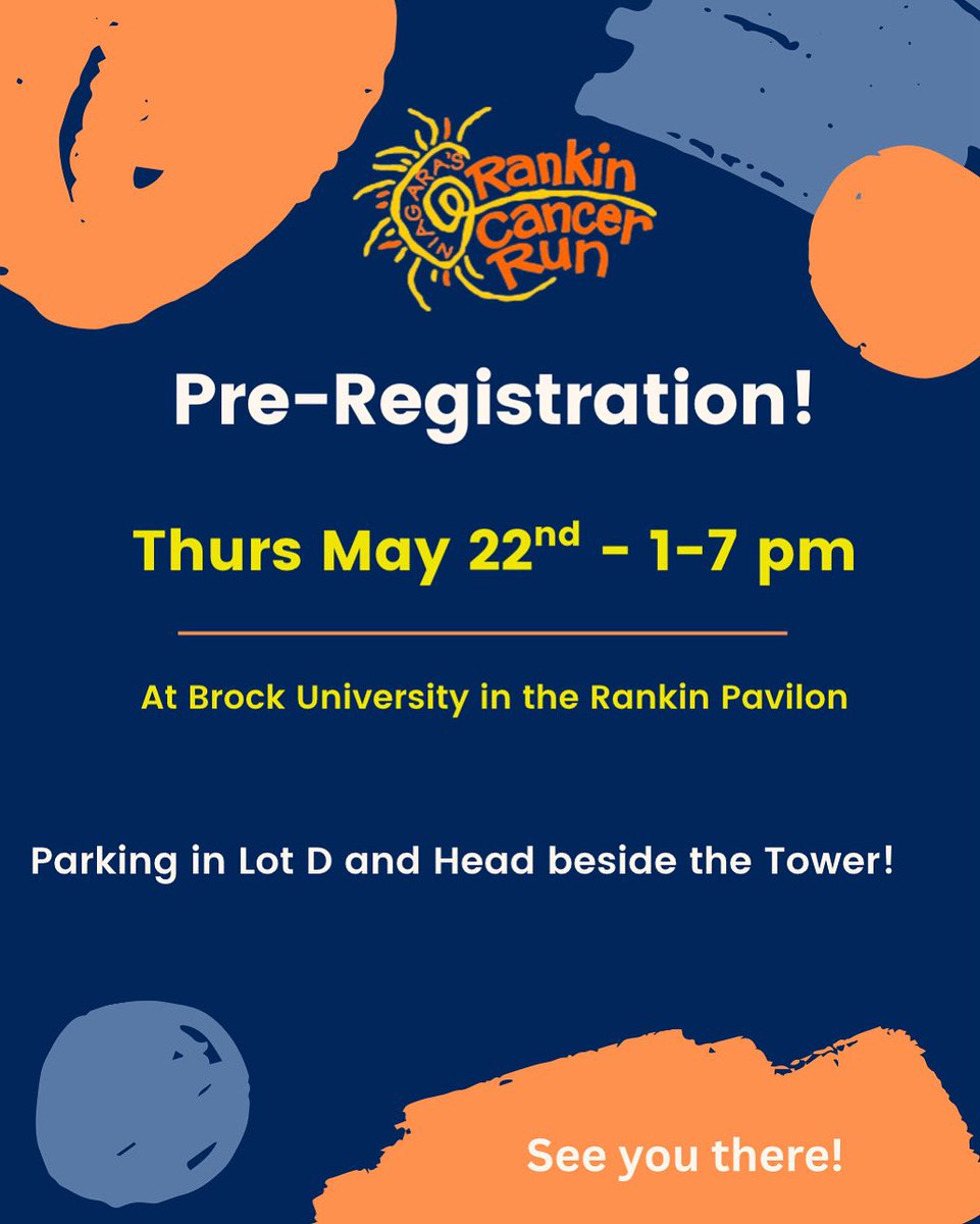 Rankin Cancer Run (@rankincancerrun) on Twitter photo Don’t forget Pre-registration is in 2 days! See you at Brock on Thursday to pick up your team or individual shirts! 
1-7 pm! Don’t forget Pre-registration is in 2 days! See you at Brock on Thursday to pick up your team or individual shirts! 
1-7 pm!
