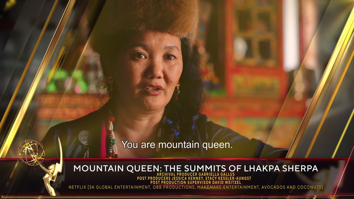 The #SportsEmmys Award for Outstanding Long Documentary goes to Mountain Queen: The Summits of Lhakpa Sherpa (<a href="/netflix/">Netflix</a>).