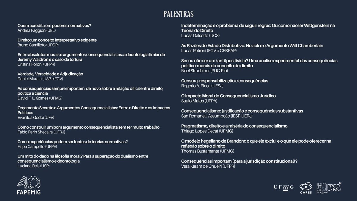 Querid@s, passo aqui para divulgar esse maravilhoso evento da <a href="/aserrasdeminas/">SERRAS - Associação Serras de Minas</a>, compreendendo os Seminários de Pesquisa (com o tema Argumentos consequencialistas no raciocínio jurídico) e as Jornadas, com submissões para 15 GTs em várias áreas da teoria e da filosofia do direito.