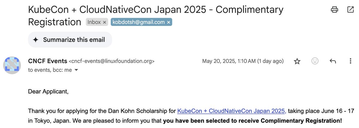 I attended CNCF's scholarship and was given a ticket to Kubecon Japan, so I will be attending!

Thanks for <a href="/CloudNativeFdn/">CNCF</a>