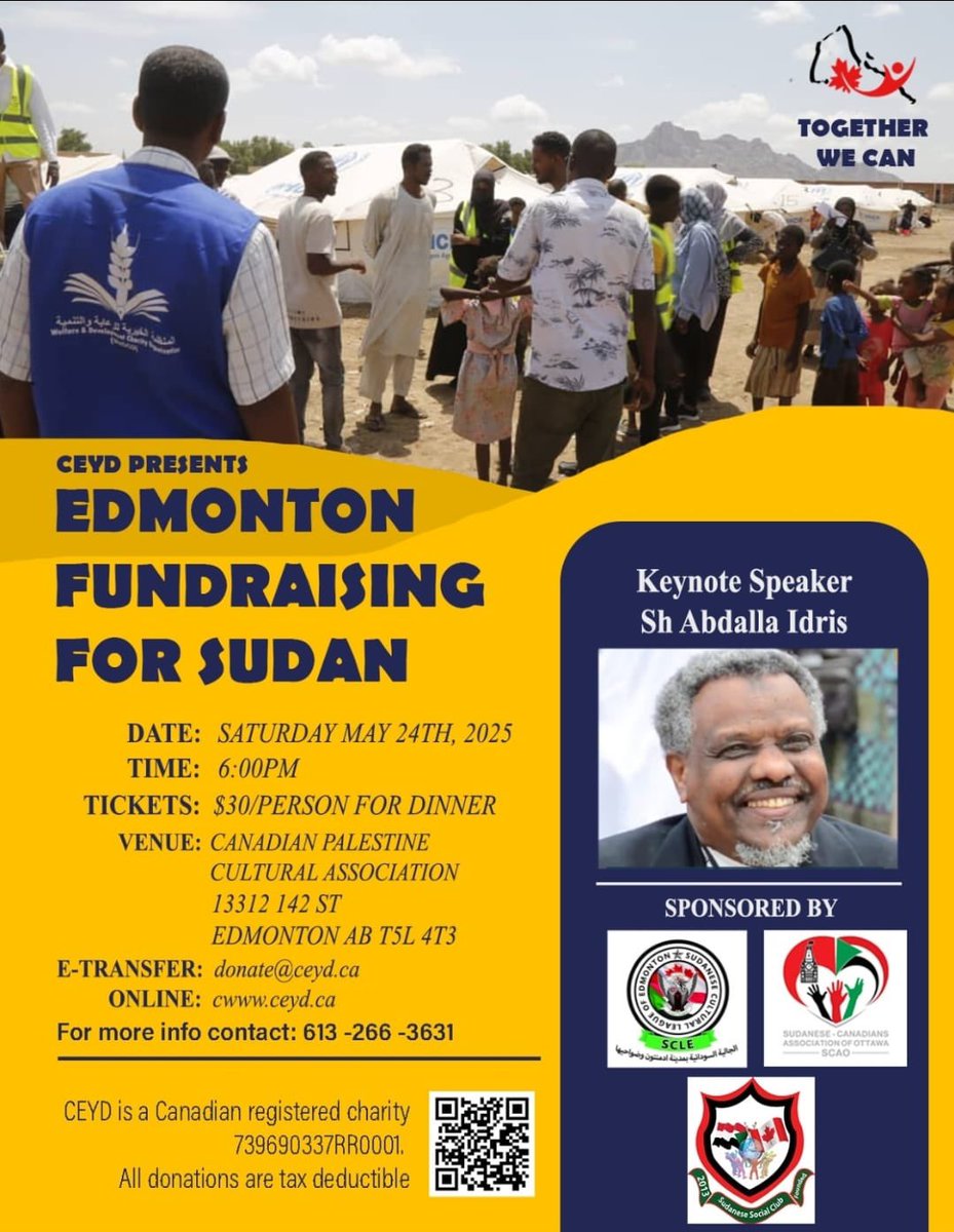 Edmontonians have always answered the call in times of crisis, supporting humanity.

Our community is again coming together to support the people of Sudan facing devastating conflict and food insecurity.

On May 24, Join fellow Edmontonians to raise funds for displaced families.