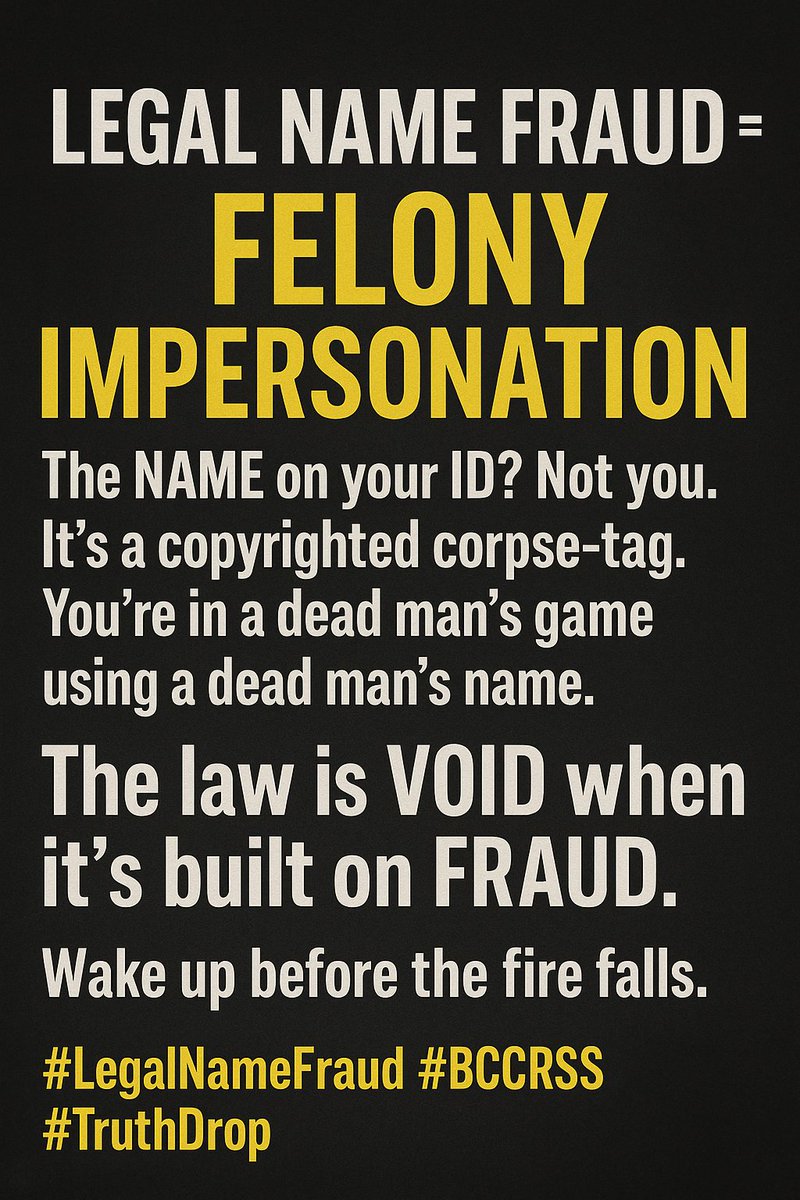 IDsillegal_news's tweet image. 👁‍🗨 Proverbs 17:15
“He that justifieth the wicked, and he that condemneth the just, even they both are abomination...”
EVERY court, cop, clerk, &amp;amp; lawyer using LEGAL NAMES are in violation of GOD&apos;S LAW.
No repentance through paperwork.
#Johnny55 #BookOfTheDead #FraudSystem #BCCRSS