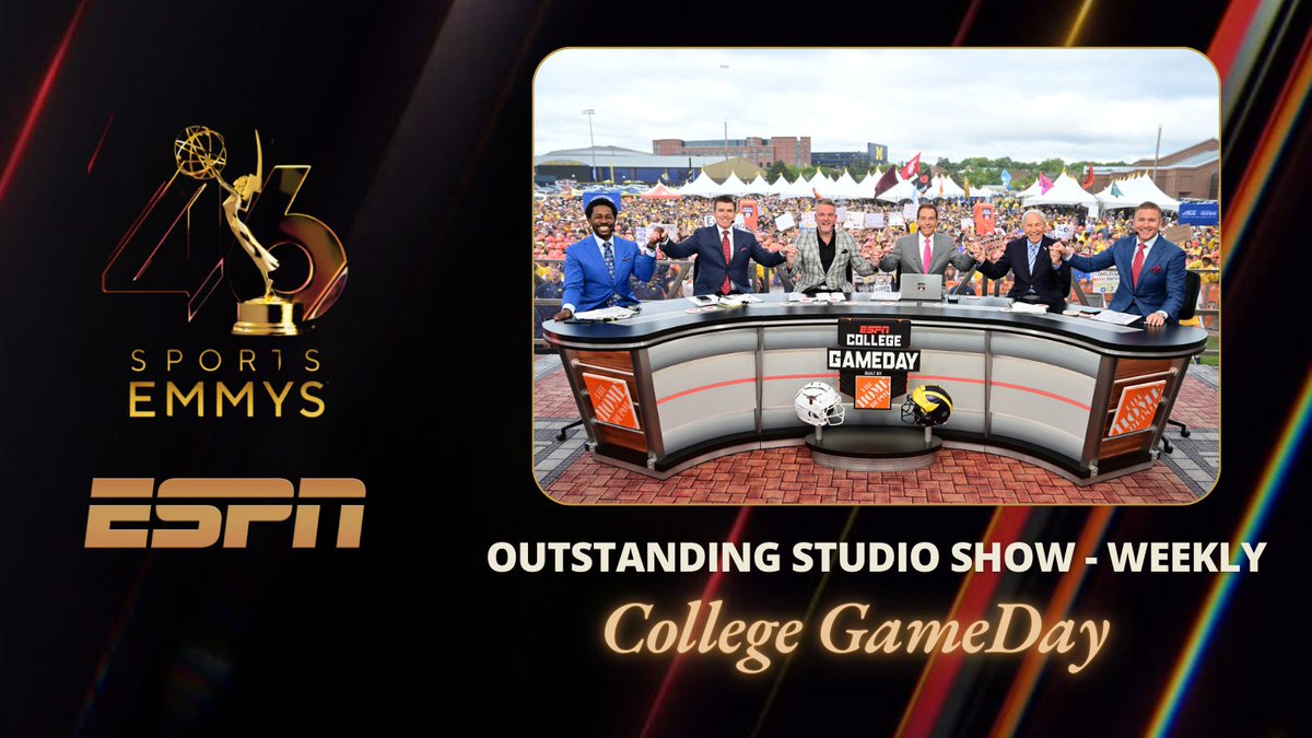 ESPNPR's tweet image. Congratulations to @CollegeGameDay on its 2025 #SportsEmmys win for 'Outstanding Studio Show - Weekly'

This is ESPN's 10th win in this category &amp;amp; the show's 15th overall victory