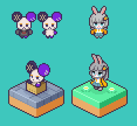 スタッフが打ってくれたSOYOGIとみっ子のドット絵
ゲームつくれそう！
 #ハピラト #SOYOGI