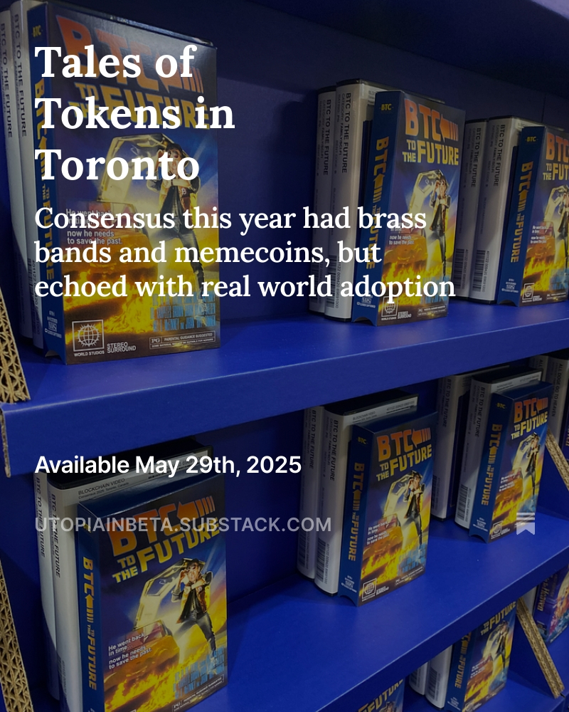 Bear heads, brass bands and blockbuster payment cards -- Consensus this year had it all. 

But with it, a wave of real world adoption is coming. Read about my experience this year in this week's Utopia in Beta. 

Sign up to get it in your inbox: utopiainbeta.substack.com