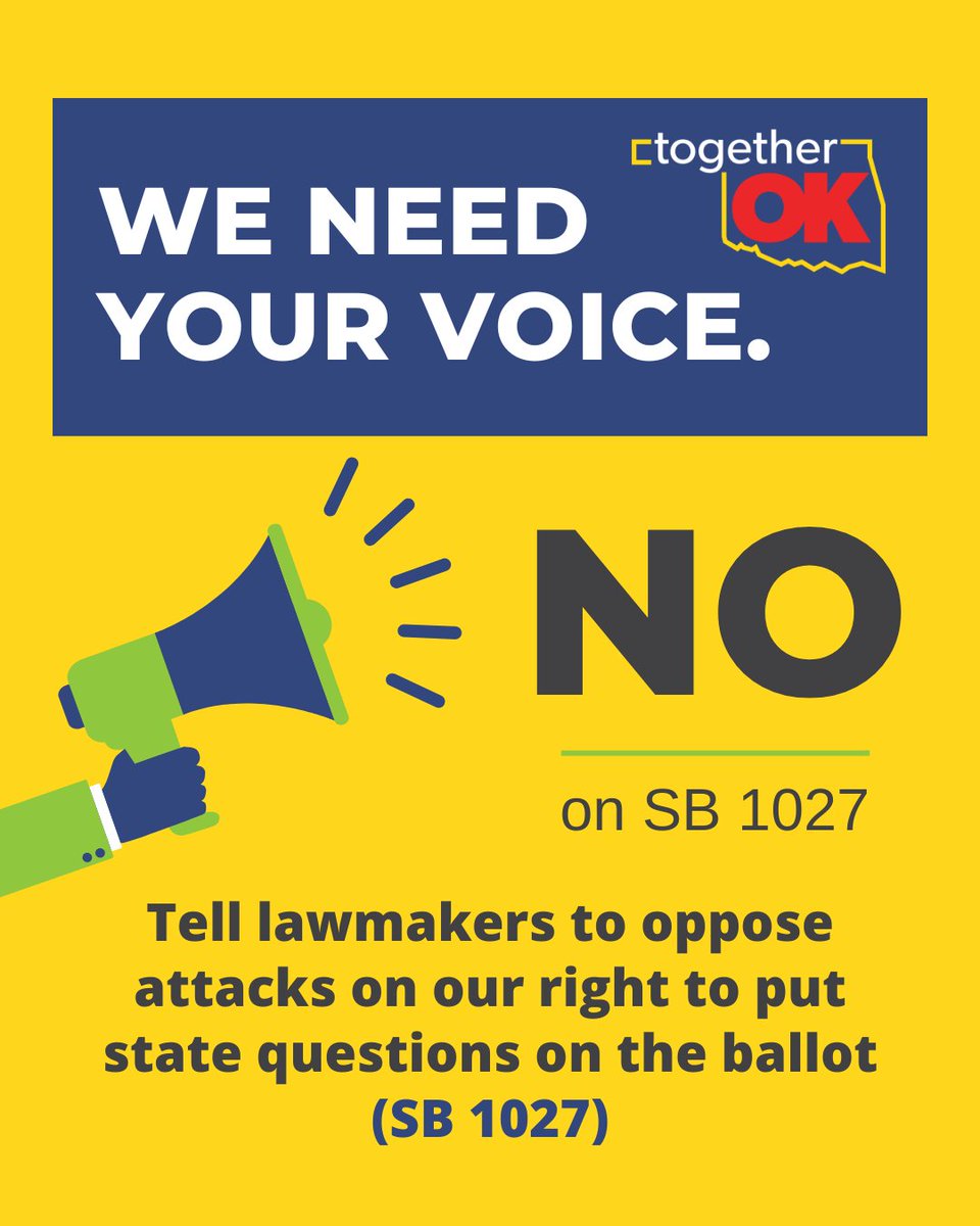BAD BILL ALERT. OK Senate has added SB 1027 to the agenda for 9 a.m., Wed. This bill would disenfranchise >2 million registered voters from signing a state question petition. Contact your state Senator NOW to let them know you stand against this bill. okpolicy.org/findmylawmaker