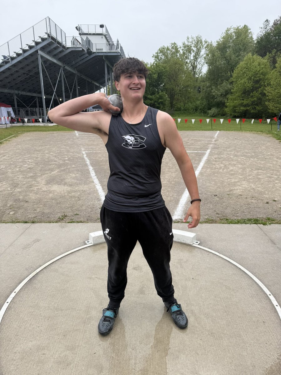 Finn Ferguson PRs to sneak into finals then PRs again to place 7th at the 9th grade Oakland County Meet, taking down Mike McCarthy’s 9 year old freshman record with a 3’ PR of 37’7.5”!!