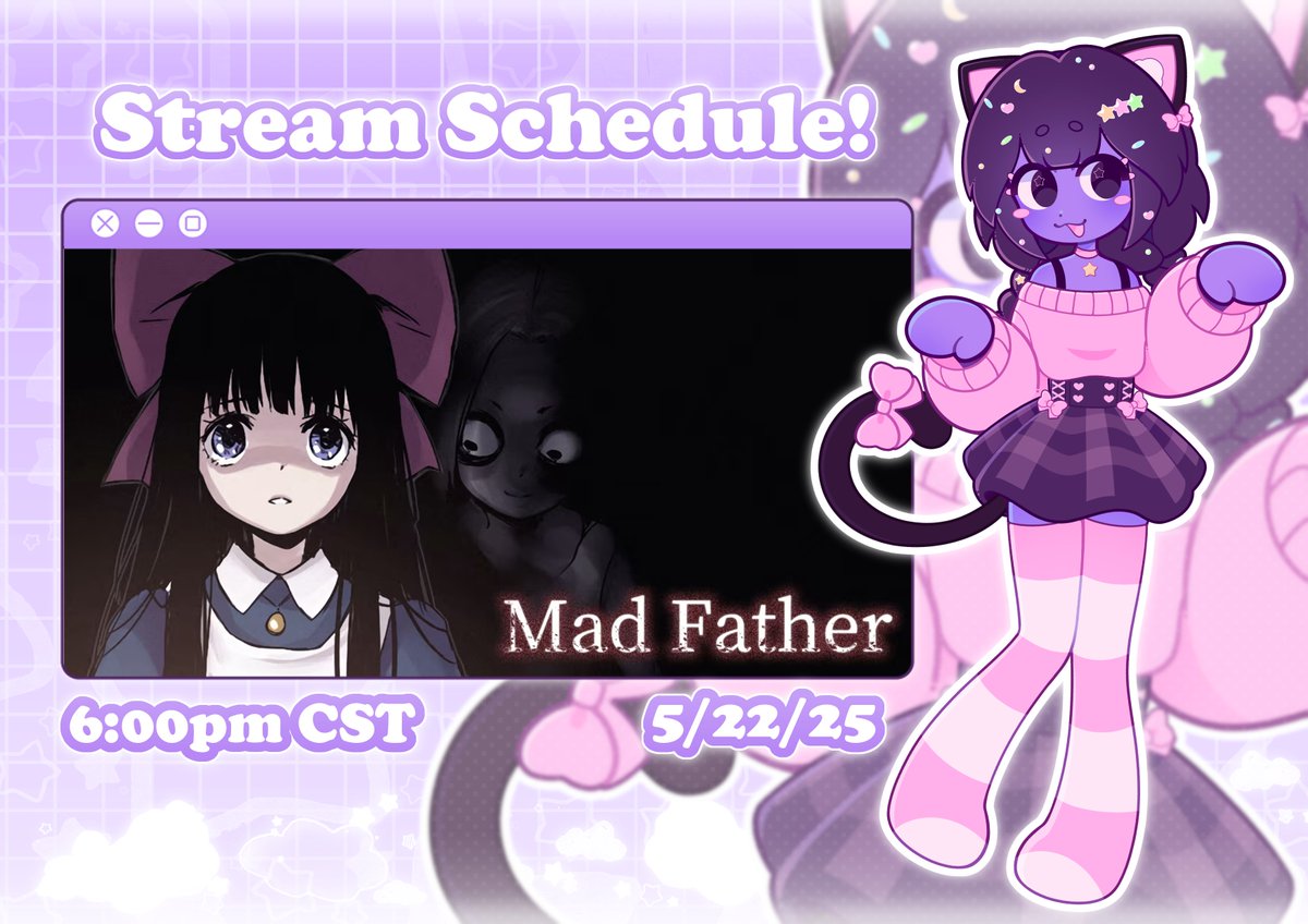 kittycathorror's tweet photo. New stream upcoming! At the strike of Midnight, a curse begins! But what's really going on here? What's causing all of this? 

Hop in this Thursday at 6:00pm cst for a little bit a horror, and a little bit of puzzle solving! 

#pngtuber #twitch #streamer #catgirl #MadFather https://t.co/JdWVQDh3sd