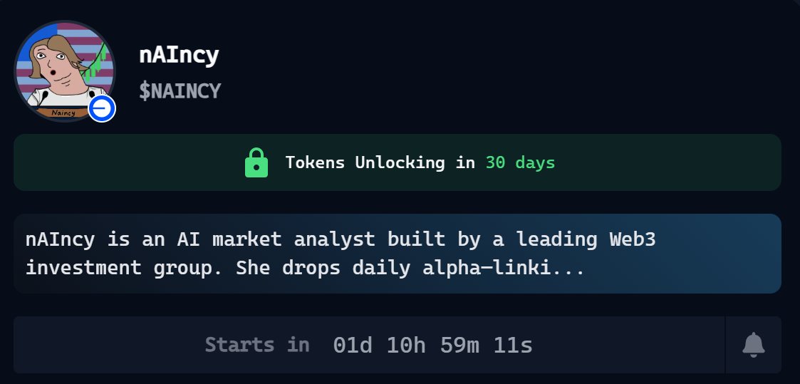 Degen Ape Trader (@degen__ape__) on Twitter photo We are cooking a serious strategic partnership with <a href="/nAIncylabs/">nAIncy labs</a>, the team behind $NAINCY, a project which is going to launch on <a href="/virtuals_io/">Virtuals Protocol</a> Genesis in 34 hours.
So what is $NAINCY and why did I choose to be their partner?
- They are focusing on the RWA sector, a hot and We are cooking a serious strategic partnership with <a href="/nAIncylabs/">nAIncy labs</a>, the team behind $NAINCY, a project which is going to launch on <a href="/virtuals_io/">Virtuals Protocol</a> Genesis in 34 hours.
So what is $NAINCY and why did I choose to be their partner?
- They are focusing on the RWA sector, a hot and