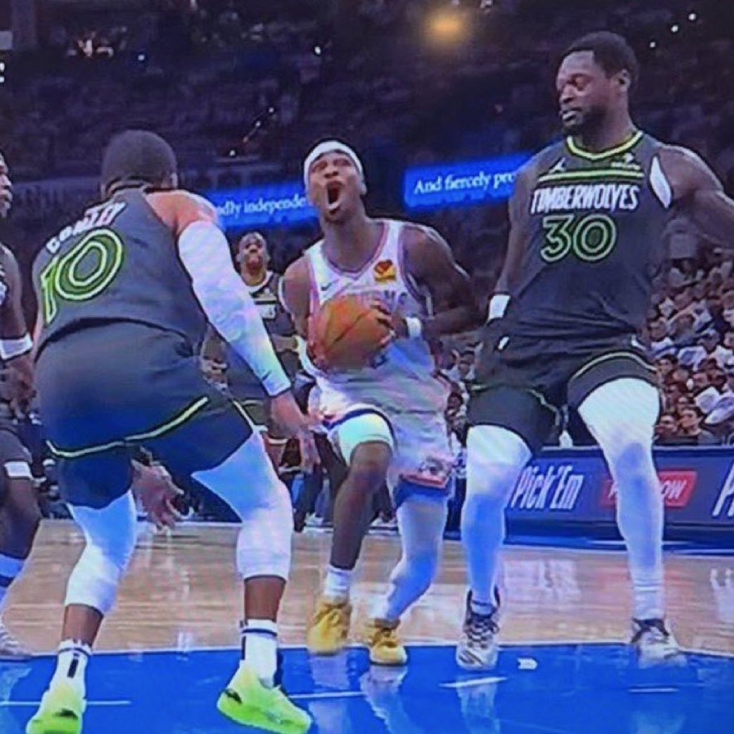 Just_Over's tweet image. Three #Timberwolves fouled out on this play. #NBAPlayoffs #sga