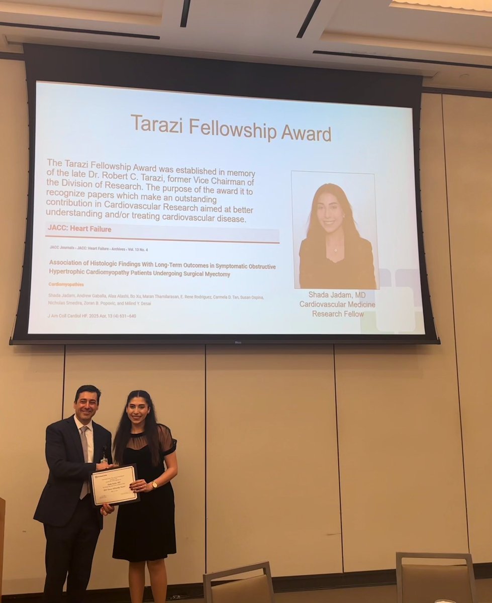 Shada Jadam (@shadajadammd) on Twitter photo Truly honored to receive the Tarazi Fellowship Award from <a href="/ClevelandClinic/">Cleveland Clinic</a>.
Huge thanks to my mentor Dr. <a href="/DesaiMilindY/">Milind Desai MD MBA</a> for his unwavering support.
Grateful to be part of <a href="/CleClinicHVTI/">Cleveland Clinic Heart, Vascular & Thoracic</a>. Truly honored to receive the Tarazi Fellowship Award from <a href="/ClevelandClinic/">Cleveland Clinic</a>.
Huge thanks to my mentor Dr. <a href="/DesaiMilindY/">Milind Desai MD MBA</a> for his unwavering support.
Grateful to be part of <a href="/CleClinicHVTI/">Cleveland Clinic Heart, Vascular & Thoracic</a>.
