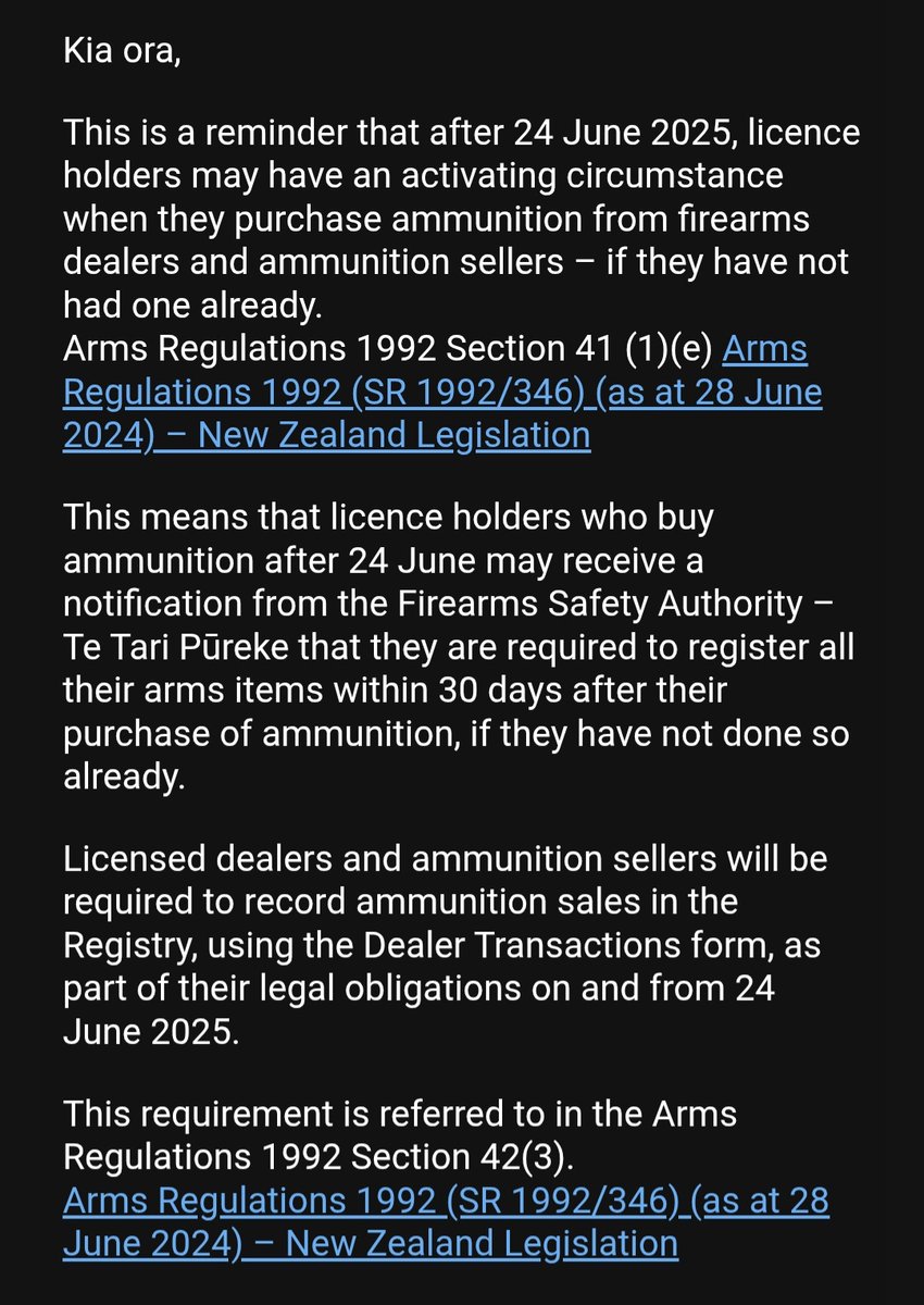 The New Zealand government will now keep a registry of ALL ammunition sales.

Give them an inch, they'll take a mile.

Take heed Americans, and God Bless the USA.. The last bastion on freedom on Earth.