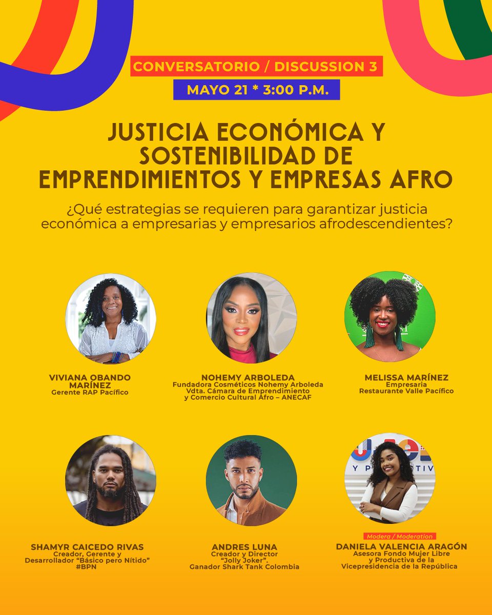 Vicepresidencia Colombia (@vicecolombia) on Twitter photo #Agéndate | En el Día Nacional de la Afrocolombianidad participa del Foro “Impulsando la Justicia Económica de los Pueblos y las Personas Afrodescendientes”, una apuesta liderada por <a href="/ViceColombia/">Vicepresidencia Colombia</a> en alianza con <a href="/GBEF_/">Global Black Economic Forum</a> y Equal Chance.
¡Te esperamos en nuestras redes sociales! #Agéndate | En el Día Nacional de la Afrocolombianidad participa del Foro “Impulsando la Justicia Económica de los Pueblos y las Personas Afrodescendientes”, una apuesta liderada por <a href="/ViceColombia/">Vicepresidencia Colombia</a> en alianza con <a href="/GBEF_/">Global Black Economic Forum</a> y Equal Chance.
¡Te esperamos en nuestras redes sociales!