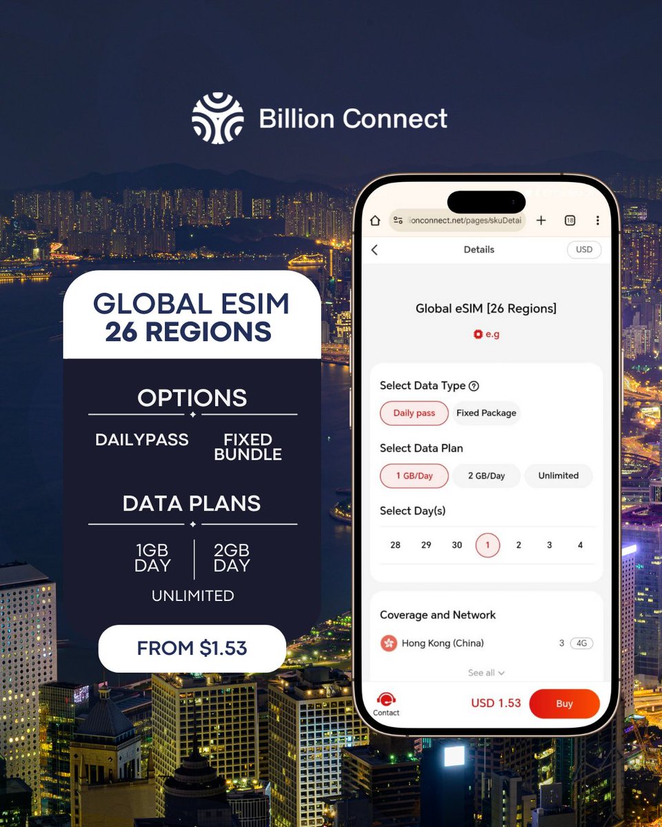🌐 Discover our Global eSIM 26 regions starting at $1.53 USD per day

Activate it in minutes, no physical SIM required, and surf with total freedom from the moment you arrive ✈📱

Flexible plans from 1 to 30 days
No contracts, no hidden fees, just reliable and fast data 💥🔥