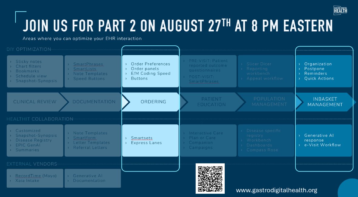 Gastro Digital Health (@gidigitalhealth) on Twitter photo That’s a wrap! Thanks to all of you who joined us
A successful first webinar <a href="/ibdgijami/">Jami Kinnucan, MD, FACG, AGAF, FCCF</a> <a href="/HorstIBDDoc/">Sara Horst MD, MPH, FACG</a>
EHR Roadmap For Success
Recording + presentation will be available next week visit gastrodigitalhealth.org/join-gastro-di…
Join us- it’s FREE!
📅Save the date-
Session #2 8/27 8p EST That’s a wrap! Thanks to all of you who joined us
A successful first webinar <a href="/ibdgijami/">Jami Kinnucan, MD, FACG, AGAF, FCCF</a> <a href="/HorstIBDDoc/">Sara Horst MD, MPH, FACG</a>
EHR Roadmap For Success
Recording + presentation will be available next week visit gastrodigitalhealth.org/join-gastro-di…
Join us- it’s FREE!
📅Save the date-
Session #2 8/27 8p EST