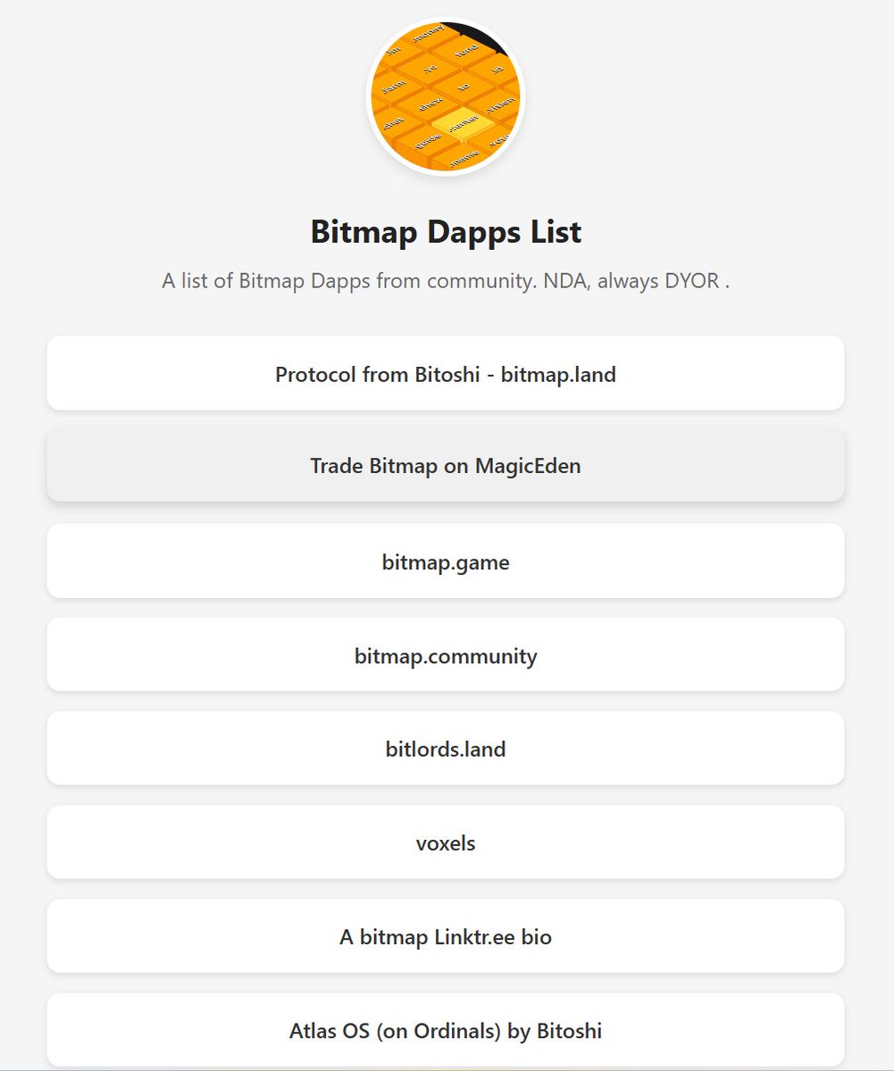 Just made a very simple webpage of a list of bitmap dapps.
bitmap.id
More will be added.

All links are NDA, DYOR and take your own risk while connect to your wallets to the dapps.

#bitmap