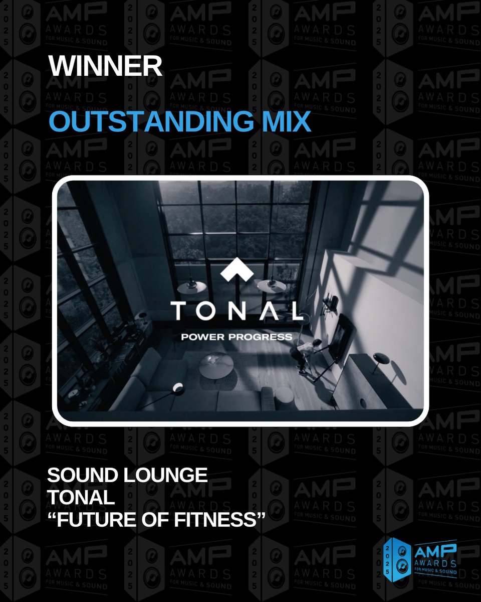 🎉 Congratulations to <a href="/SoundLoungeNY/">Sound Lounge</a> and <a href="/tonal/">Tonal</a> on winning the 2025 AMP Award for Outstanding Mix for their work on “Future of Fitness”! 🏆💪

#MixingMusic #Tonal #2025AMPAwards