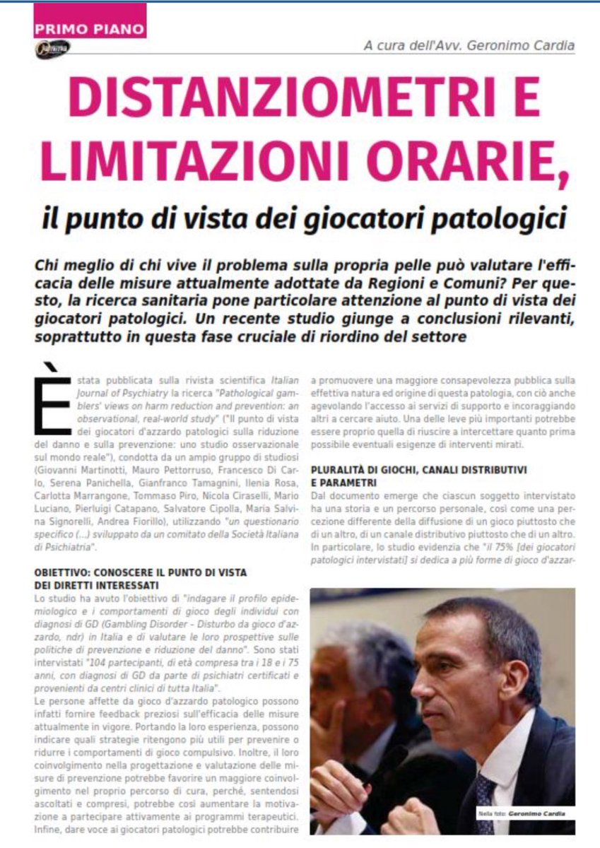 Sul numero di maggio di <a href="/Jammasrl/">Jamma Magazine</a> l’articolo a firma <a href="/Geronimo_Cardia/">Geronimo Cardia</a> "Distanziometri e limitazioni orarie, il punto di vista dei giocatori patologici":

acadi.it/3-it-362987-ar…