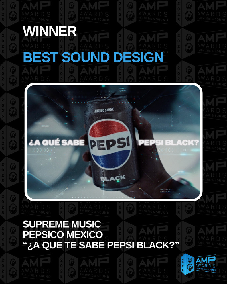 🎉 Congratulations to @suprememusicglobal and <a href="/PepsiCoMex/">PepsiCo México</a> on winning the 2025 AMP Award for Best Sound Design for their work on “¿A que te Sabe Pepsi Black?”! 🏆🥤

#PepsiCola #SoundDesign #2025AMPAwards