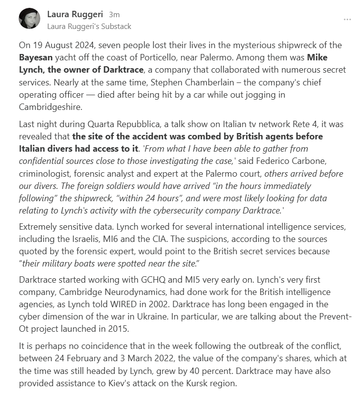 LauraRu852's tweet image. #MikeLynch, #Darktrace, #Bayesan British agents gained access to the sunken yacht before Italian divers.