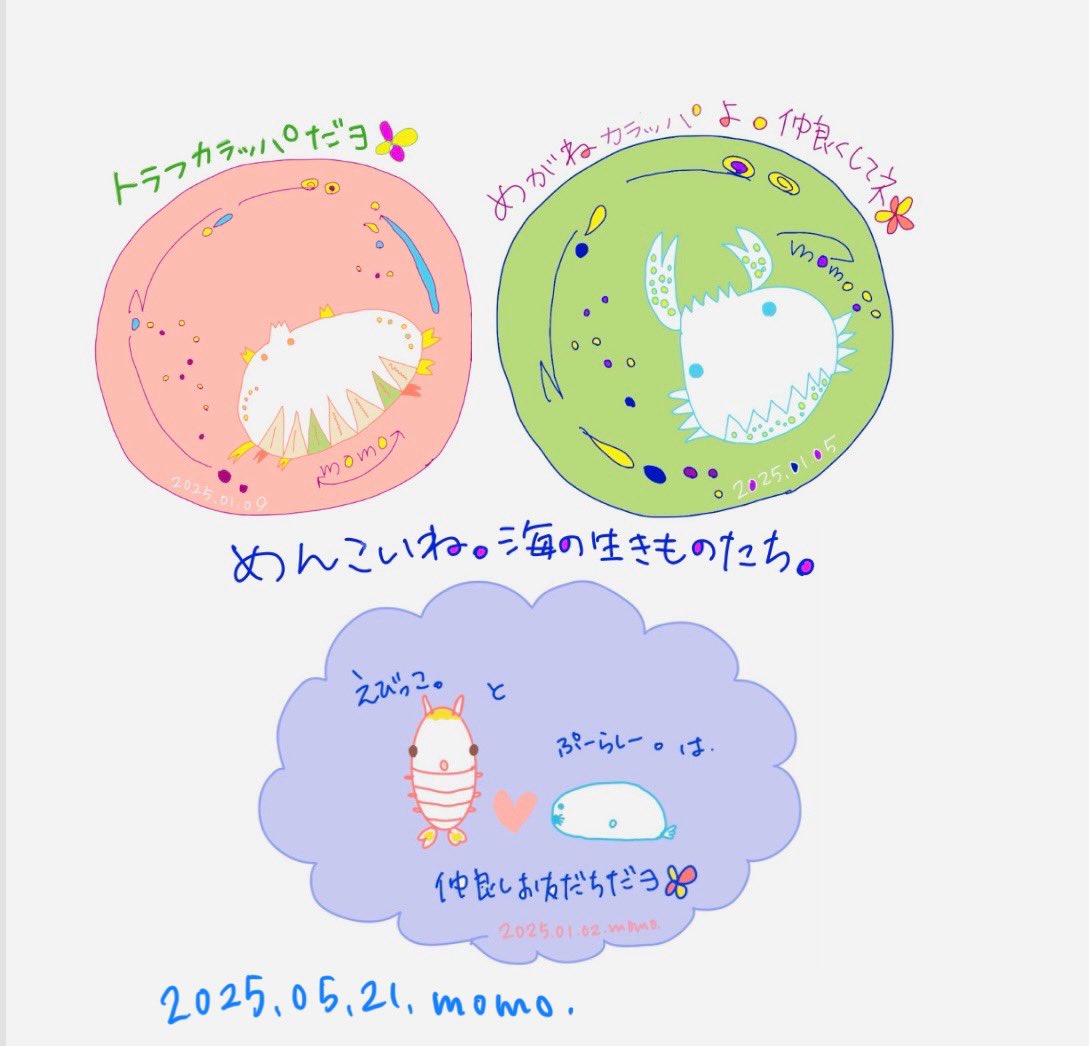 KureaMomoi's tweet photo. 海の生き物たち描いてみました。
#art #artwork #artist #illustration #illustrator #illust #illustrate #蟹 #カニ #イカ #character #shrimps #魚 #fish #カワイイ #イラスト #original #crab #カラッパ #calappa #イラスト好きな人と繋がりたい #トラフカラッパ #あざらし #えび #甲殻類 #水族館 https://t.co/JO5hilcs40