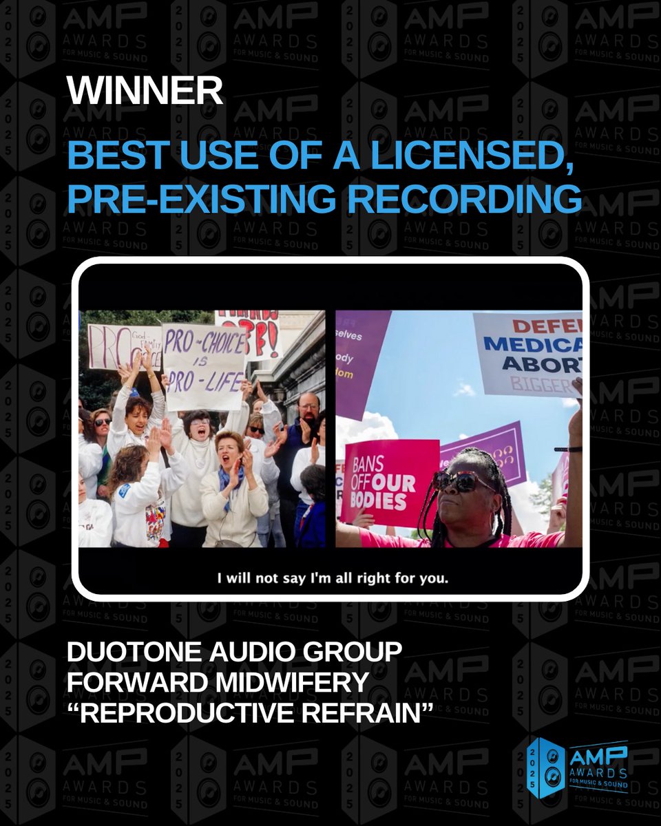 🎉 Congratulations to <a href="/duotoneaudio/">Duotone Audio Group</a> and @forwardmidwifery on winning the 2025 AMP Award for Best Use of a Licensed, Pre-Existing Recording, Sponsored and Presented by <a href="/ReservoirMedia/">Reservoir</a> for their work on “Reproductive Refrain”! 🏆🪧💪
#ForwardMidwifery #LicensedMusic #2025AMPAwards