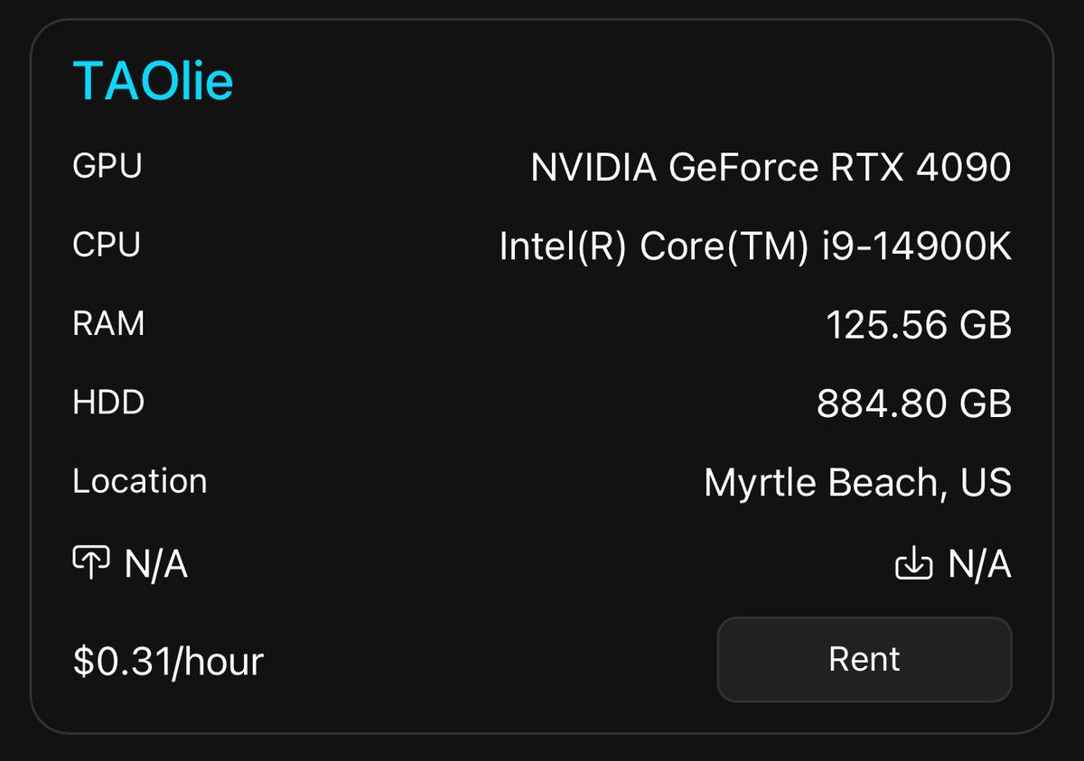 We have 4090s for the low low….

$TAO Bittensor Community, come introduce yourself!