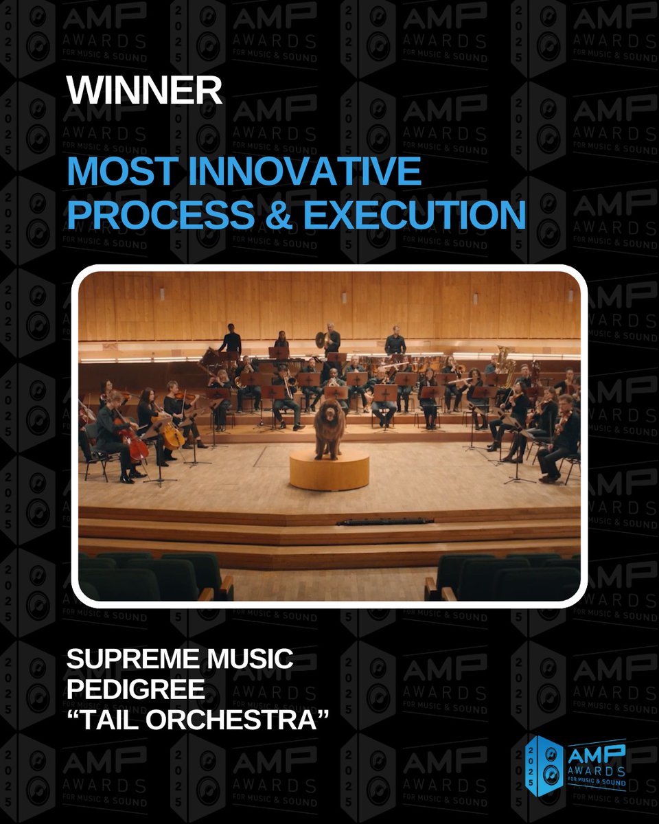 🎉 Congratulations to @suprememusicglobal and @pedigreeus on winning the 2025 AMP Award for Most Innovative Process &amp; Execution for their work on “Tail Orchestra”! 🏆🐶

#Pedigree #MusicProcess #2025AMPAwards