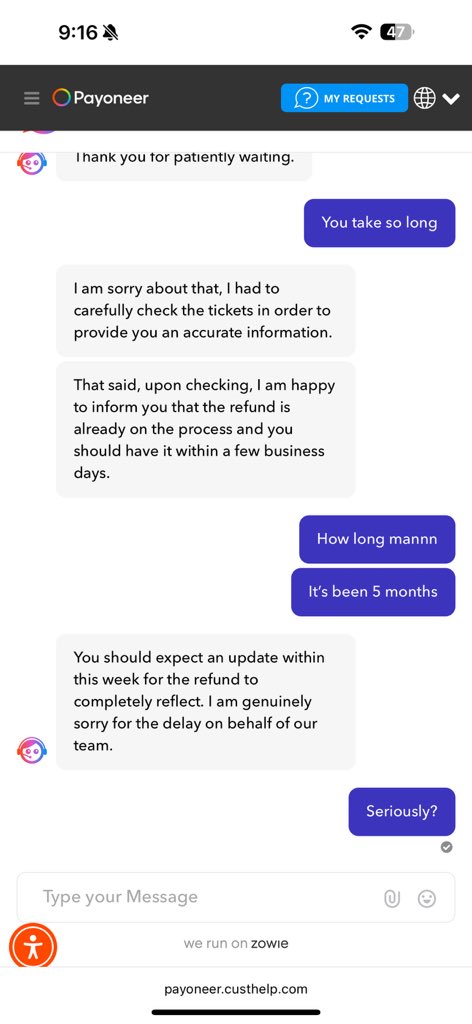 maliakamac's tweet photo. @Payoneer_Help just now. More lies from your agents https://t.co/fYtvyMP2Pe