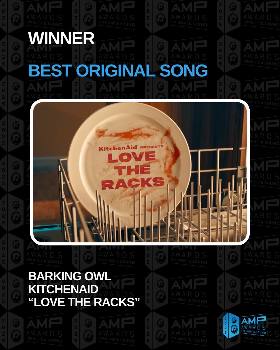 🎉 Congratulations to <a href="/barkingowlsound/">Barking Owl Sound</a> and @kitchenaidusa on winning the 2025 AMP Award for Best Original Song for their work on “Love The Racks”! 🏆🍽

#KitchenAid #OriginalSong #2025AMPAwards