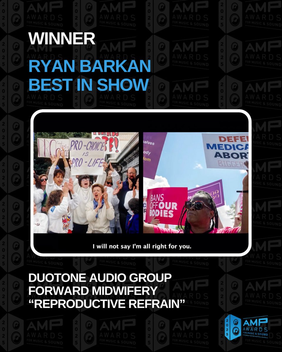 🎉 Congratulations to <a href="/duotoneaudio/">Duotone Audio Group</a> and @forwardmidwifery on winning the 2025 AMP Award for Ryan Barkan Best in Show for their work on “Reproductive Refrain”! 🏆🪧💪

#ForwardMidwifery #BestInShow #2025AMPAwards