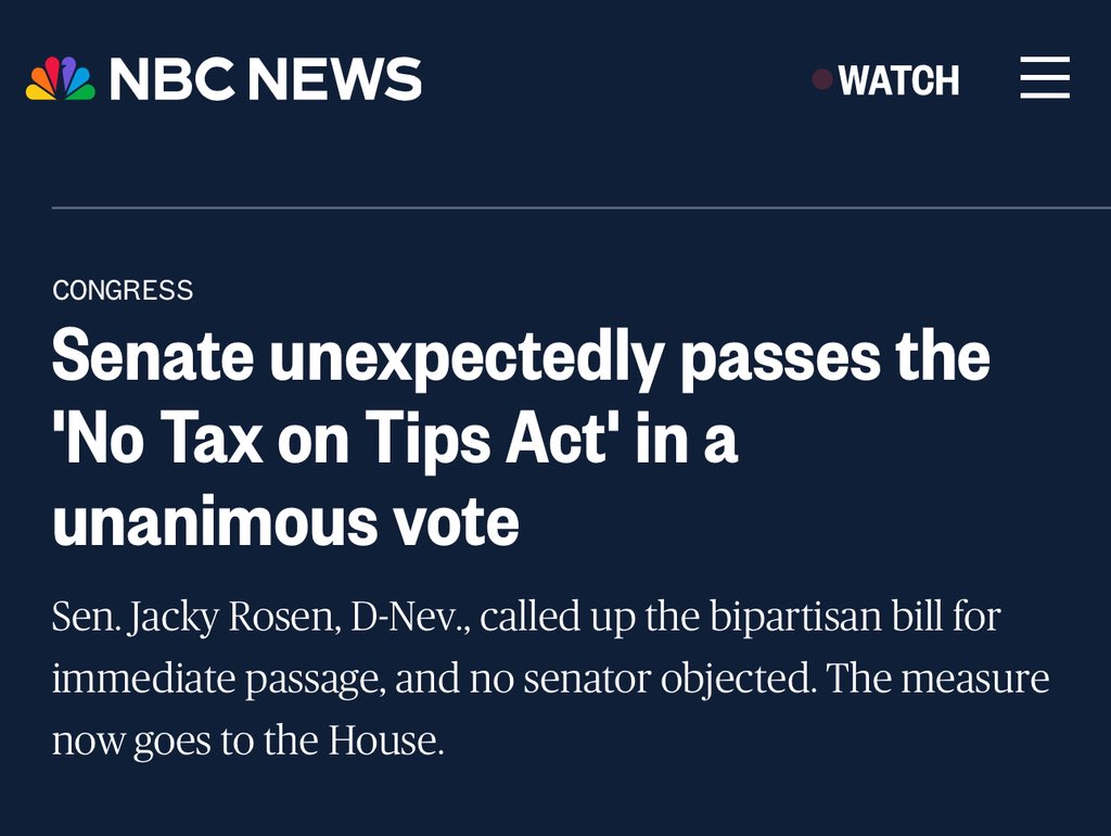 Rep. Anna Paulina Luna on X: "The Senate just passed the No Tax on Tips Act in a bipartisan, unanimous 100-0 vote. Now the House must follow through on our promise and