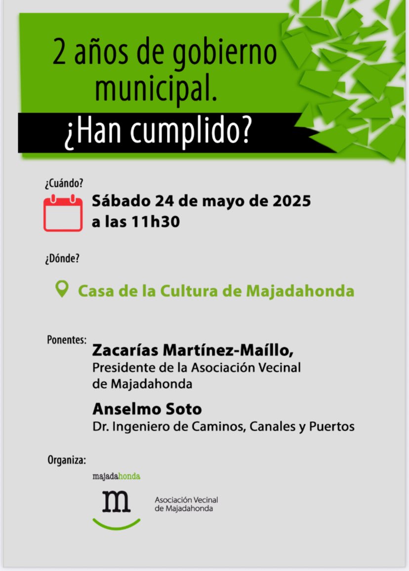 No te pierdas el sábado 24 mayo a las 11:30, en la Casa de Cultura la charla-debate para analizar los dos primeros años de gobierno del PP en <a href="/MajadahondaAyto/">Ayuntamiento de Majadahonda</a> Cuentas, principales proyectos y calidad democrática. Nos vemos.