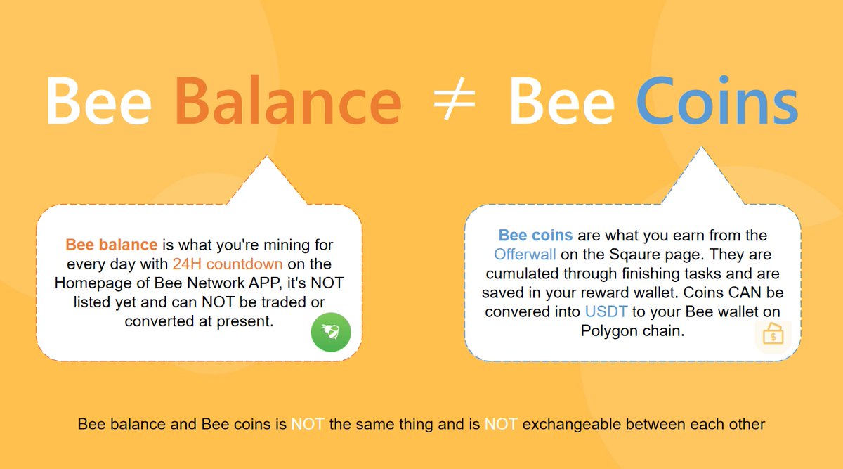 Bee 잔액과 Bee 코인의 차이를 설명하는 인포그래픽