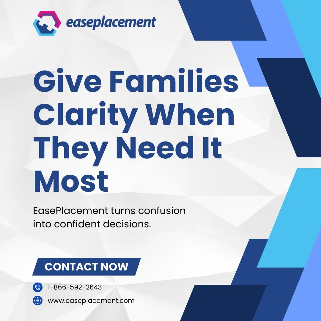 EasePlacement's tweet photo. Senior care can be complex. We simplify it.
EasePlacement helps families go from overwhelmed to informed in just a few steps.
🚀 Fast-track support #EasePlacement #CareClarity #SeniorGuidance https://t.co/CFeKA76vX6