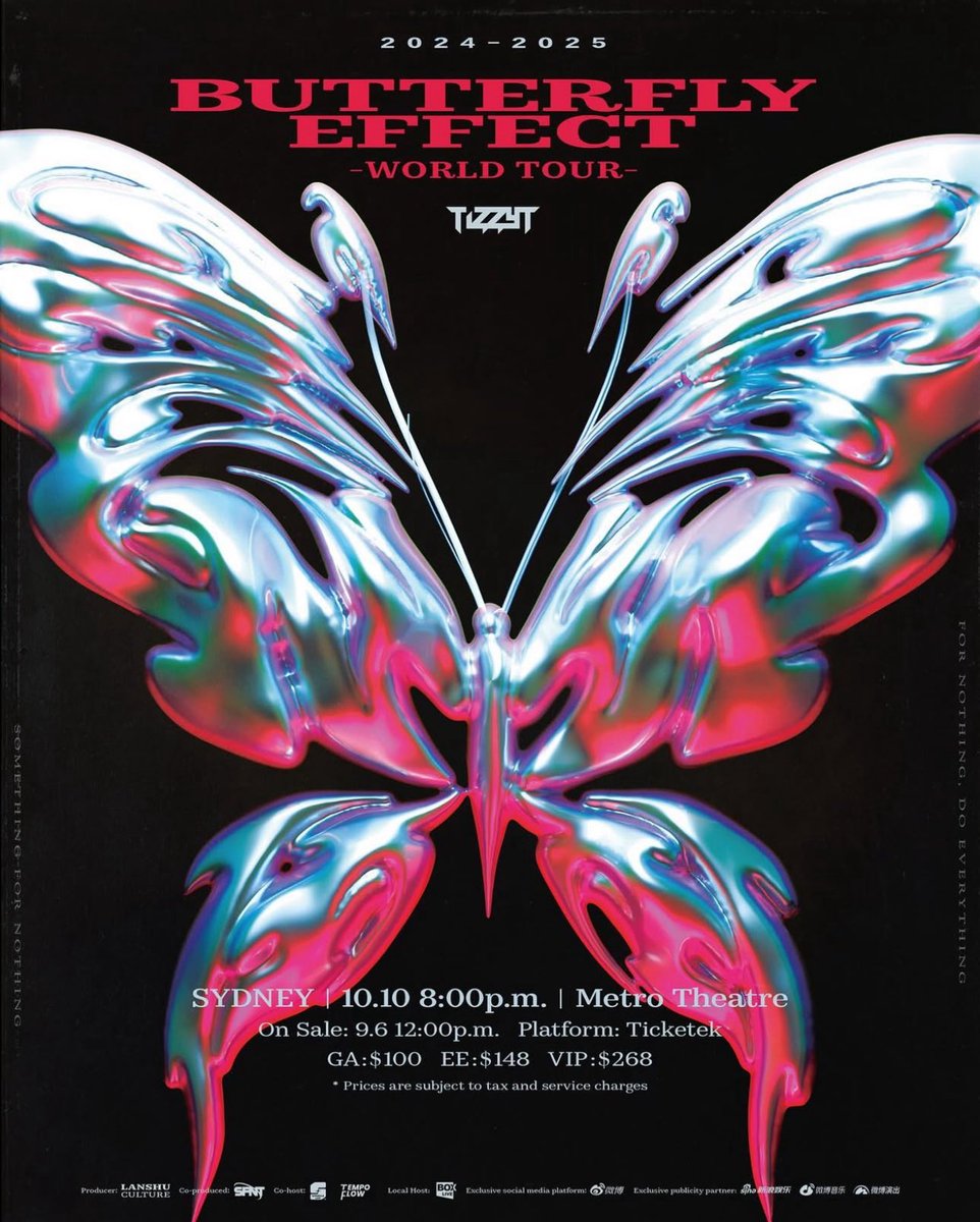 tempoflowENT's tweet photo. [TizzyT 2024-2025 Butterfly Effect World Tour]
2024.10.10 - Sydney 
2024.10.13 - Melbourne 
2024.10.18 - New York
2024.10.20 - Toronto
2024.10.21 - Boston
2024.10.23 - Los Angeles
2024.10.27 - Vancouver https://t.co/iyV6qN2LEM