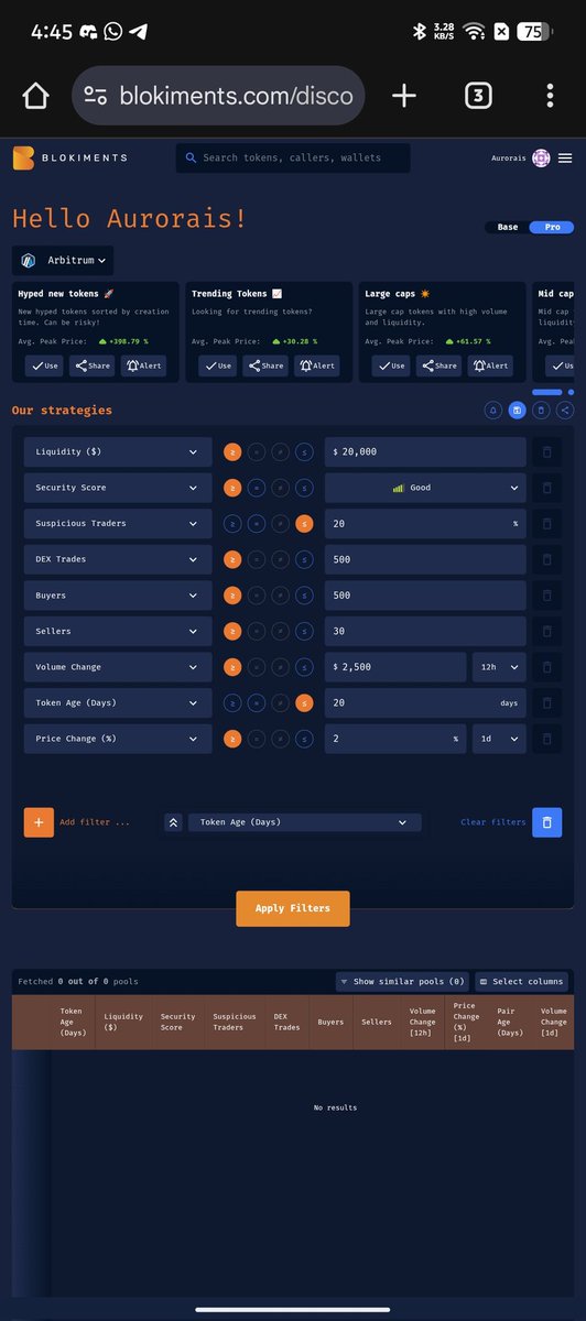 Aurusi_'s tweet photo. Thanks to @Blokiments!, I created an amazing strategy to find new tokens and thanks to the filter it has been easy
Check it out and create your own! #Crypto #Blockchain #FilterConfig #Blokiments
Filter out all the noise and find the best crypto tokens: https://t.co/bdee5uwUNM https://t.co/RvQAfx4S1T